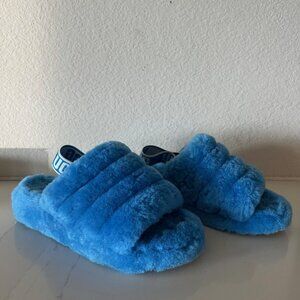 UGG Fluff Yeah Blue Fur Slides